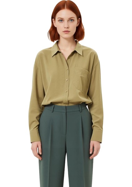 Kadın Haki Modal Gömlek Rahat Kesim Cep Detaylı Fonksiyonel Dayanıklı Kaliteli Konforlu Şık