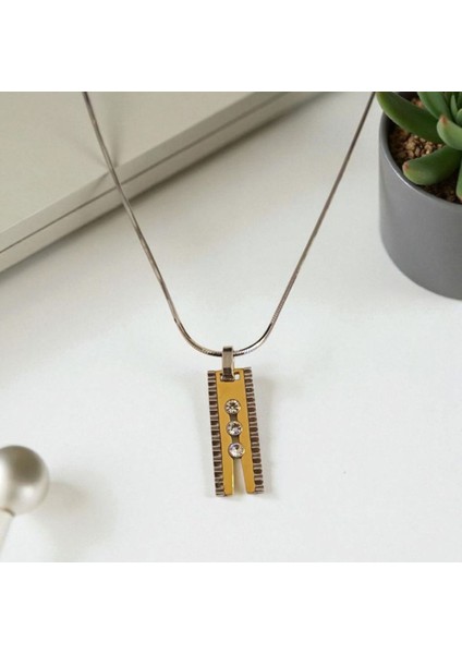 Erkek Balık Sırtı Zincirli Zirkon Taşlı Çelik Kolye