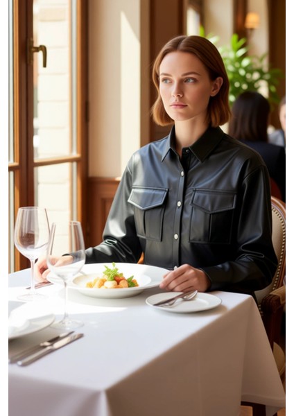 Kadın Düz Desen Suni Deri Gömlek Uzun Kollu Rahat Kalıp Gündelik Stilinizi Tamamlar Modern modelleri