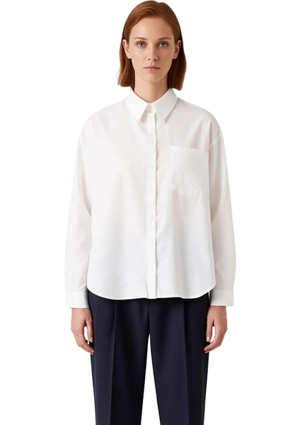 Kadın Dokulu Kumaş Nakış Detaylı Uzun Kollu Regular Fit Gömlek Günlük Kullanım Için Ideal Şık