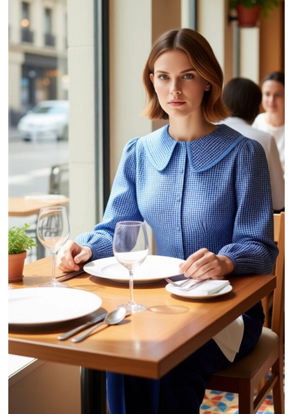 Kadın Bele Oturan Bebe Yaka Detaylı Kareli Uzun Kollu Gömlek Fonksiyonel Dayanıklı Estetik modelleri