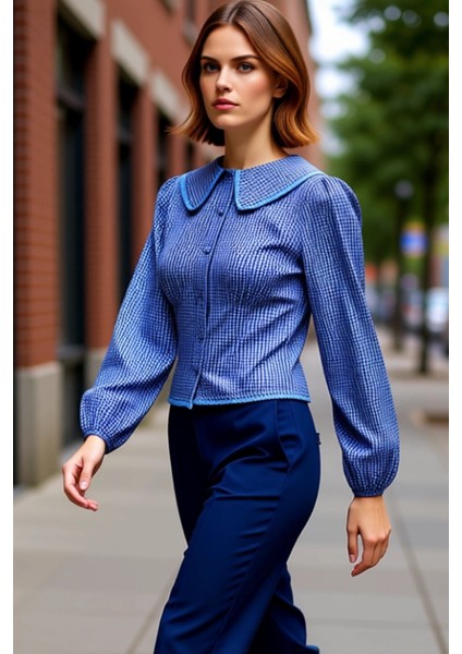 Kadın Bele Oturan Bebe Yaka Detaylı Kareli Uzun Kollu Gömlek Fonksiyonel Dayanıklı Estetik indirimleri