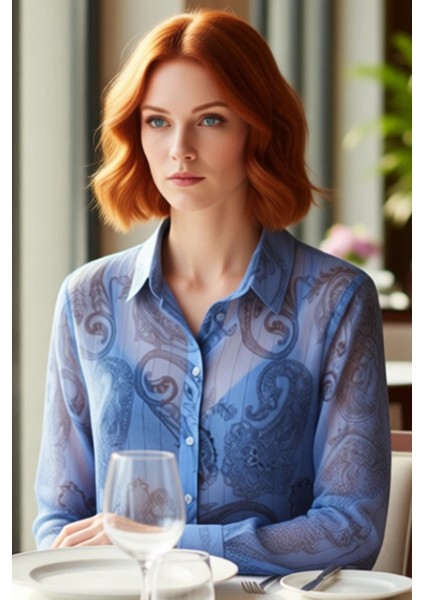 Kadın Şal Desenli Şifon Gömlek Regular Kesim Fonksiyonel Dayanıklı Kaliteli Konforlu Rahat modelleri