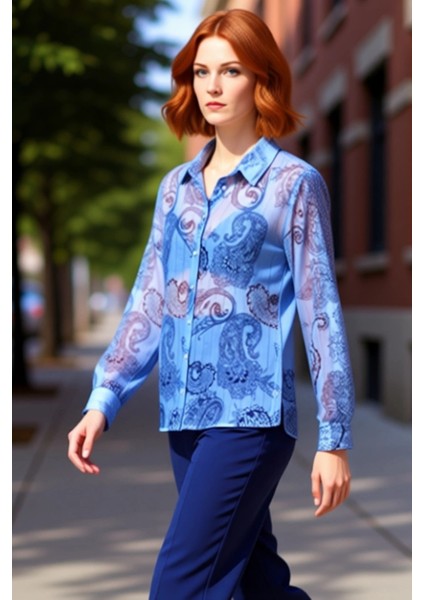 Kadın Şal Desenli Şifon Gömlek Regular Kesim Fonksiyonel Dayanıklı Kaliteli Konforlu Rahat indirimleri