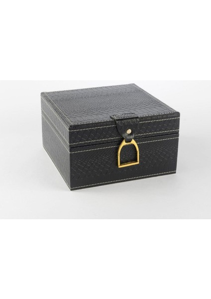 Siyah Gold Kulplu Deri Kutu 18X18X11CM