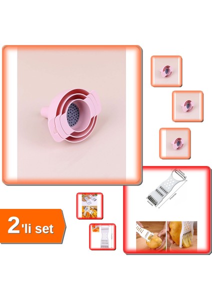 Rende Soyacak 5 Fonksiyonlu Sebze Meyve Soyucu + Süzgeçli Huni 3 Parça - 2li Set Q7K2R1