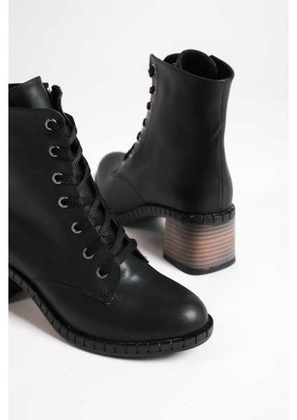 Lux Bağcıklı Fermuarlı Ortopedik Taban Suya ve Soğuğa Dayanıklı Topuklu Cilt Kadın Bot St Siyah fiyatları