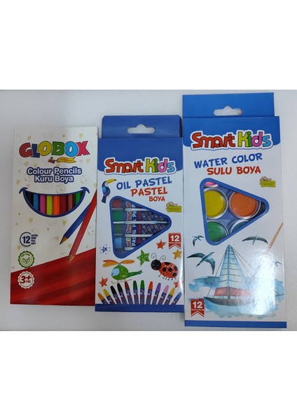 3 Lü Boya Seti (12 Li Kuru Boya - 12 Li Pastel Boya - 12 Li Sulu Boya )