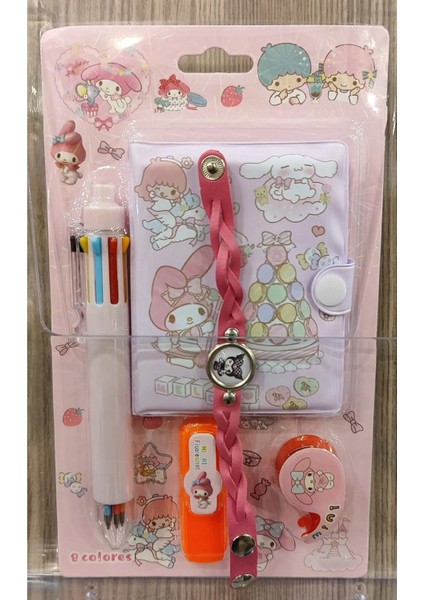 Bileklik Hediyeli Sanrio Kuromi Figürlü Çok Renkli Kalem Defter Kırtasiye Seti