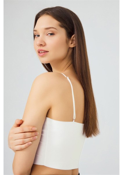 Krem Ayarlanabilir Ince Askılı Lazer Kesim Kadın Crop Büstiyer fiyatları