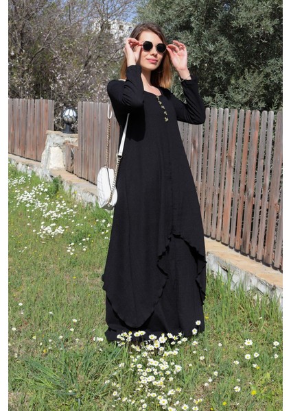 Keten Günlük Yazlık Salaş Kadın İki Katlı Elbise