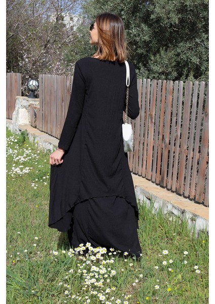 Keten Günlük Yazlık Salaş Kadın İki Katlı Elbise