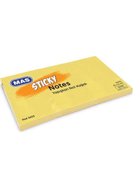 Mas Yapışkanlı Not Kağıdı 3 Blok 100 Sy 35X51 Pastel Sarı 3653