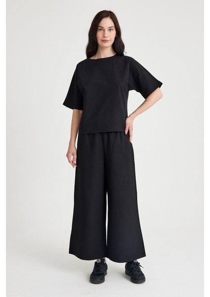 Keten Günlük Rahat Beli Lastikli Kadın İkili Takım Alt Üst