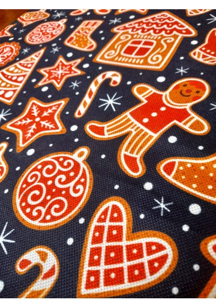 Yılbaşı Lacivert Zemin Kurabiye Adamlı Dijital Baskılı Runner