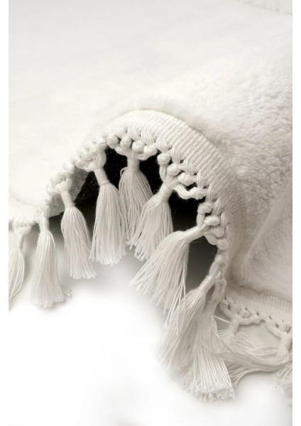 Cloudy Beyaz Oval Saçaklı Peluş Halı Yolluk Koridor Halısı Yıkanabilir Kaymaz Taban Halı fiyatları