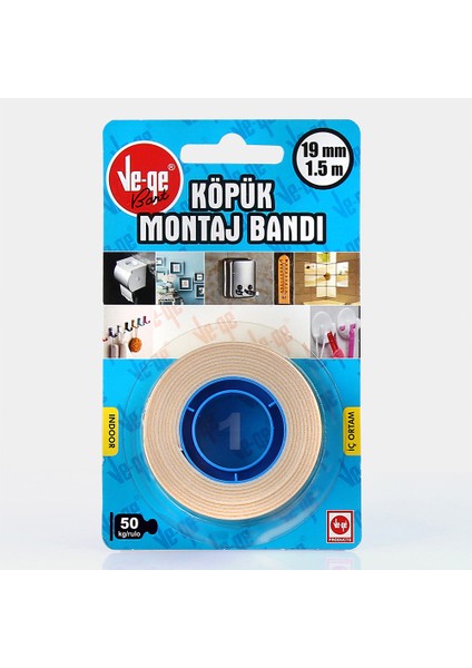 Vege Çift Taraflı Köpük Bant 19 mm x 1,5 mt (1)