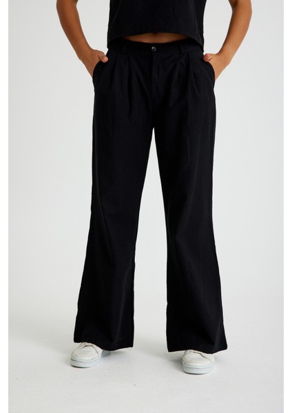 Keten Günlük Rahat Kolsuz Alt Üst Kadın Takım