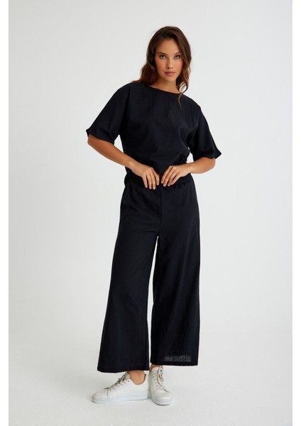 Keten Günlük Rahat Beli Lastikli Kadın İkili Takım Alt Üst