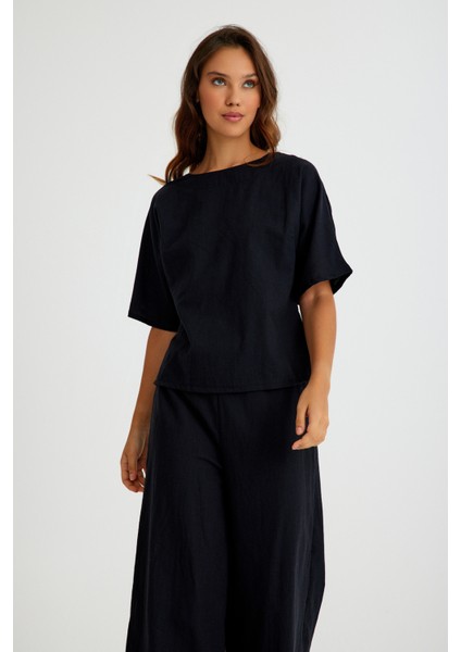 Keten Günlük Rahat Beli Lastikli Kadın İkili Takım Alt Üst