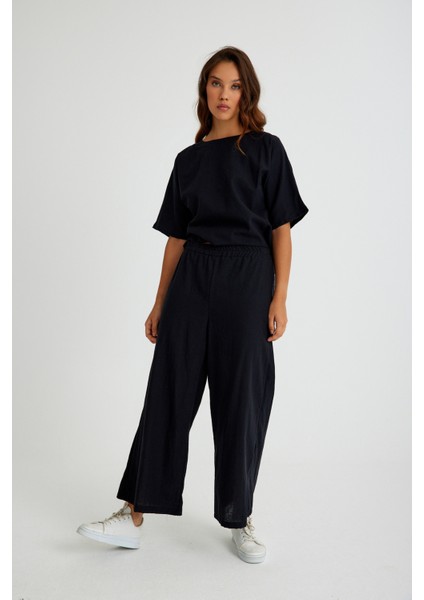Keten Günlük Rahat Beli Lastikli Kadın İkili Takım Alt Üst