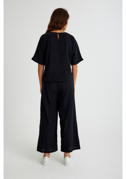 Keten Günlük Rahat Beli Lastikli Kadın İkili Takım Alt Üst