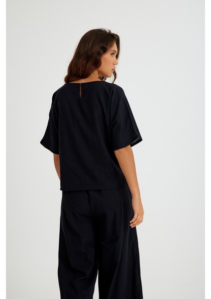 Keten Günlük Rahat Beli Lastikli Kadın İkili Takım Alt Üst