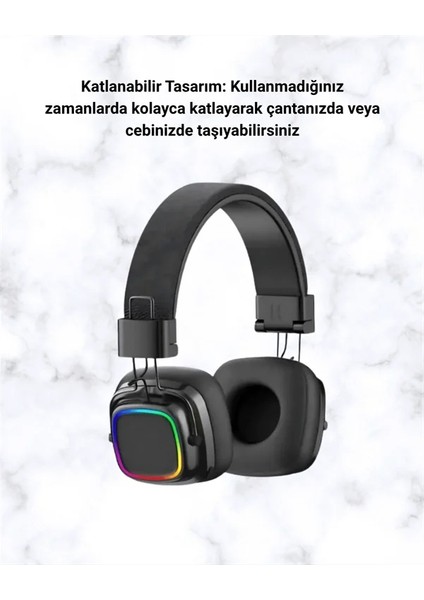Kablosuz Rgb Işıklı Katlanabilir Bluetooth Kulak Üstü Kulaklık