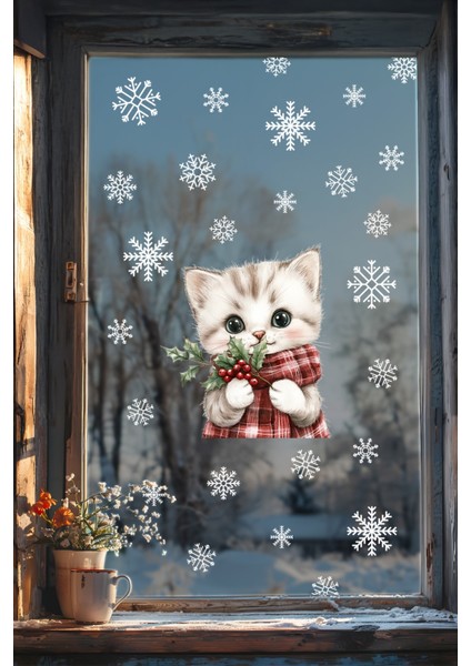 Şaşkın Kedi & Kar Taneleri Cam Süsü – Çift Taraflı Baskı %100 Net Görünüm - Yılbaşını Bekleyen Kedi fiyatları