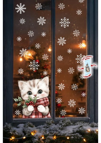 Şaşkın Kedi & Kar Taneleri Cam Süsü – Çift Taraflı Baskı %100 Net Görünüm - Yılbaşını Bekleyen Kedi indirimleri