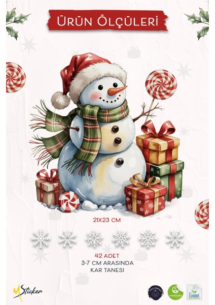 Kardan Adam Çift Taraflı Cam Sticker Seti – 42 Parça Kar Taneleriyle - Çift Taraflı Yeni Yıl Sticker fırsatları