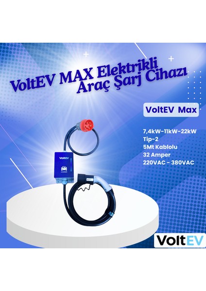 22KW Hızlı Şarj, Taşınabilir, 8mt Kablolu Elektrikli Araç Şarj Cihazı modelleri