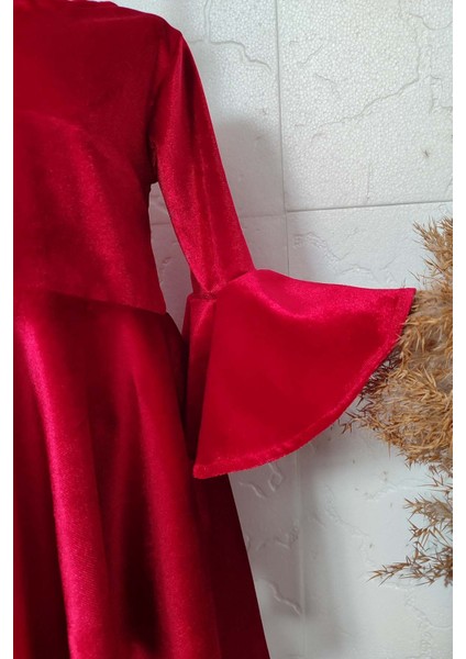 Kız Çocuk Ekose Kırmızı Kadife Noel Elbisesi – Çan Kol & Ekose Fiyonk Detaylı Özel Gün Elbisesi indirimleri