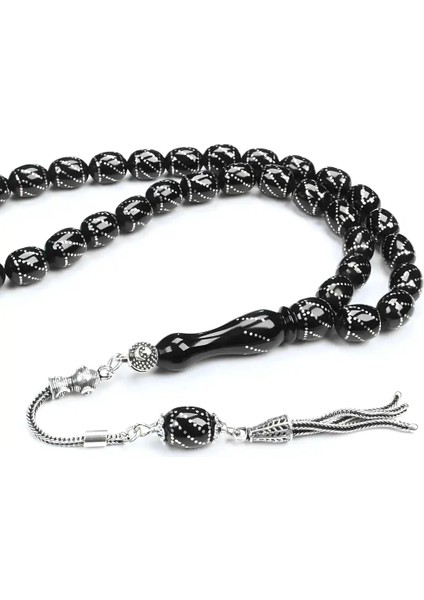 Oltu Taşı Beyzi Çemberli Burgu Işlemeli Tespih