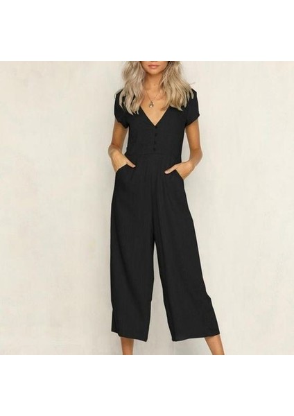 Keten Günlük Yazlık V Yaka Kısa Paça Tasarım Kadın Tulum indirimleri