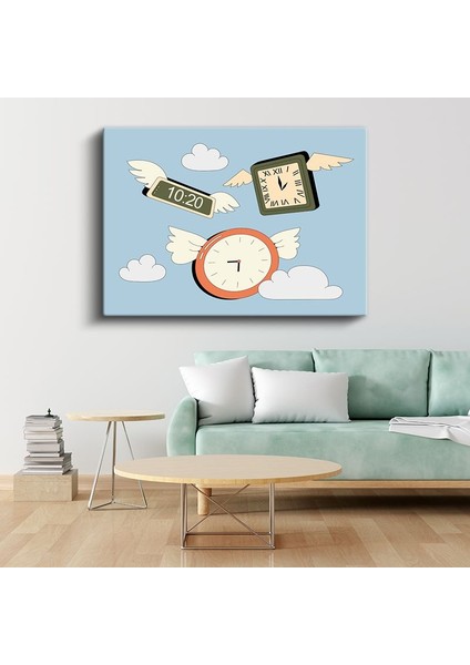 Uçan Saatler - Kanatlanmış Zaman Parçaları Kanvas Tablo