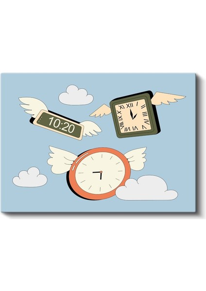 Uçan Saatler - Kanatlanmış Zaman Parçaları Kanvas Tablo fiyatları
