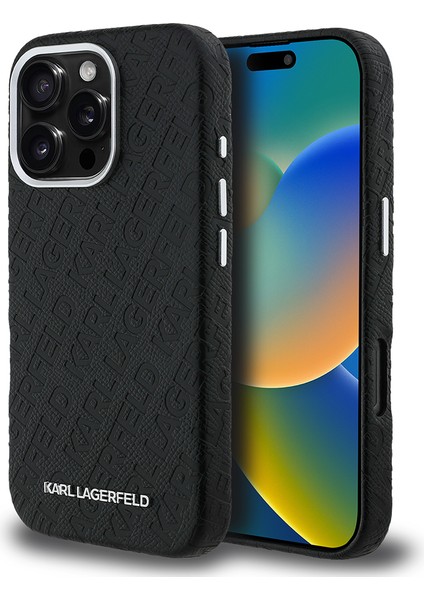 iPhone 16 Pro Max Kılıf Karl Lagerfeld Orjinal Lisanslı Pu Deri Damgalı Metal Yazı Logolu Kapak