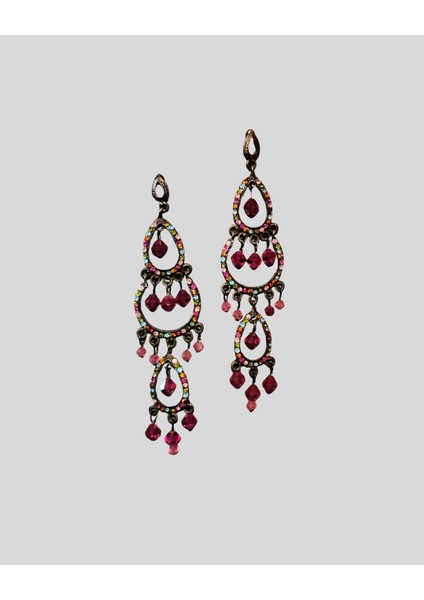 Renkli Taşlı Sarkık Küpe - Gökkuşağı Kristal Detaylı Avize Model Kadın Takı