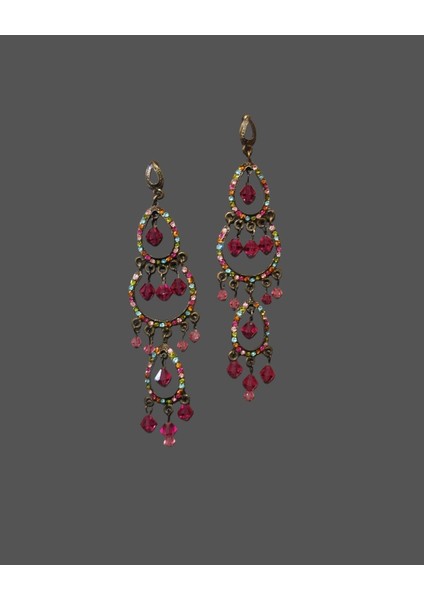 Renkli Taşlı Sarkık Küpe - Gökkuşağı Kristal Detaylı Avize Model Kadın Takı modelleri