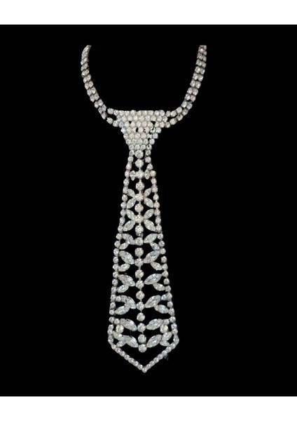 Gümüş Rengi Kristal Taşlı Kravat Kolye fırsatları