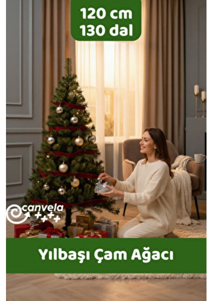 Yılbaşı Çam Ağacı 120 cm Ekonomik Model Sallanmaz Plastik Ayaklı Noel Ağacı