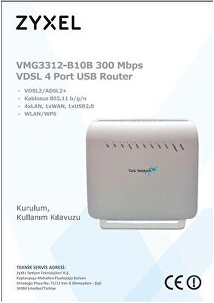 Zyxel VMG3312-B10B 4 Port 300 Mbps Vdsl2 Adsl2 Modem Router (Yenilenmiş Üründür)