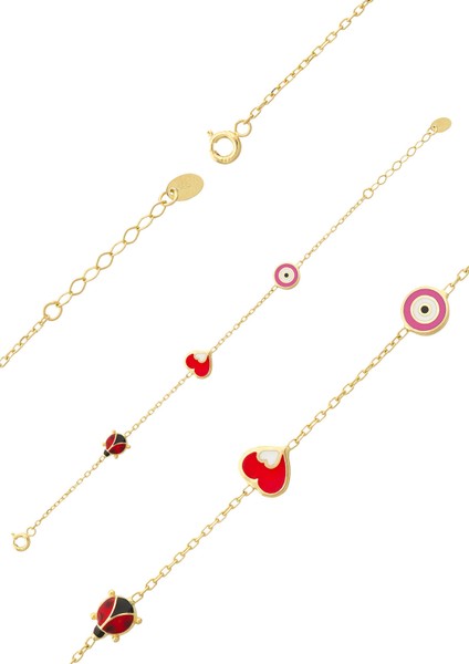 Altın Mineli Çocuk Bilekliği - Uğur Böceği, Kalp, Nazar Gözü