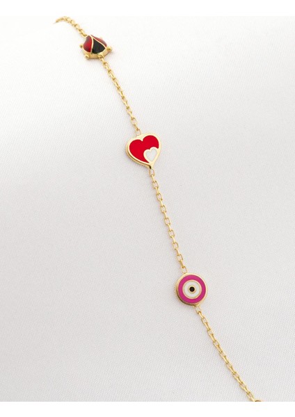 Altın Mineli Çocuk Bilekliği - Uğur Böceği, Kalp, Nazar Gözü fiyatları