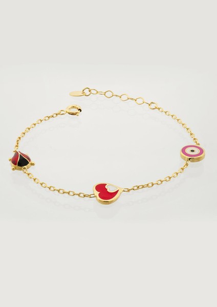 Altın Mineli Çocuk Bilekliği - Uğur Böceği, Kalp, Nazar Gözü modelleri