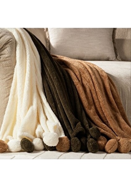 Ponponlu Diz Üstü Battaniye Bej 130X160 fiyatları