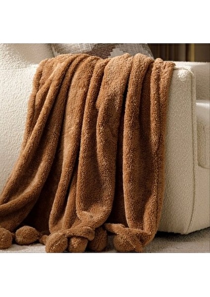 Ponponlu Diz Üstü Battaniye Bej 130X160 modelleri