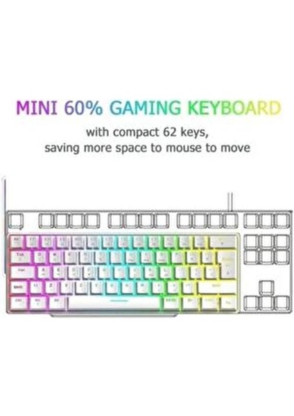 Beyaz Bkb4 Kablolu Tam Mekanik Klavye RGB Kırmızı Switch ile Oyun İçin fiyatları