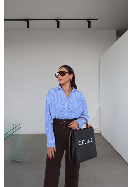 Çizgili Fiyonk Detaylı Gömlek